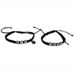 Black His & Hers Boyfriend Girlfriend Adjustable Bracelet Set NWOT